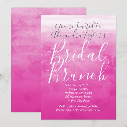 Invitation Aquarelle rose Ombre moderne nuptiale Brunch Douch (Devant / Derrière)