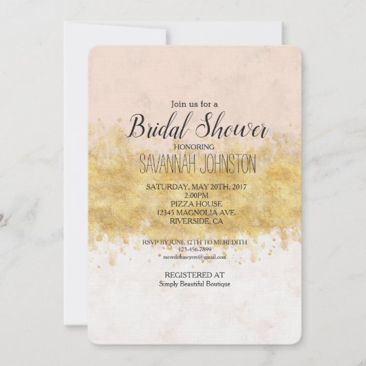 Invitation Aquarelle rose or (Devant)