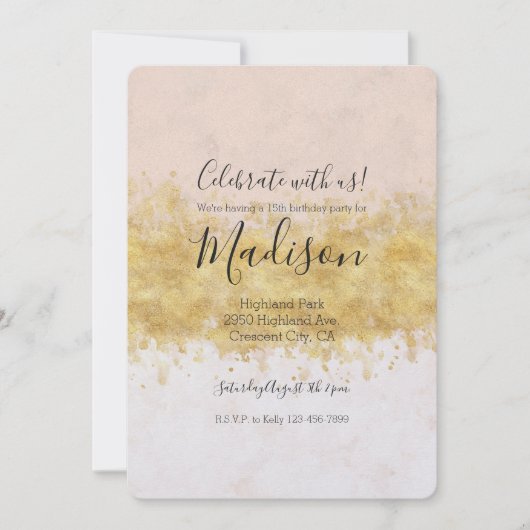 Invitation Aquarelle rose or (Devant)