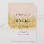 Invitation Aquarelle rose or (Devant / Derrière)