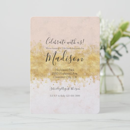 Invitation Aquarelle rose or (Debout devant)