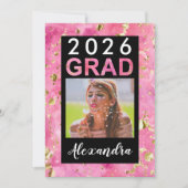 Invitation Aquarelle rose or Art 20254 Diplôme photo (Devant)