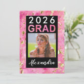 Invitation Aquarelle rose or Art 20254 Diplôme photo (Debout devant)