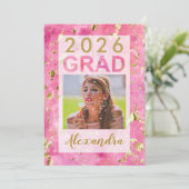 Invitation Aquarelle rose or Art 2025 Photo Graduation Inv (Debout devant)