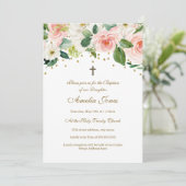 Invitation Aquarelle rose or Baptême floral (Debout devant)