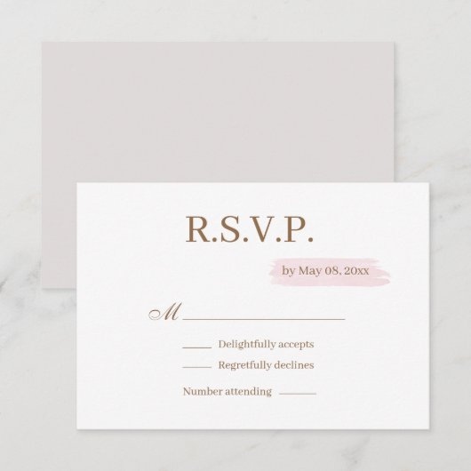 Invitation Aquarelle rose or blanc blanc élégant mariage RSVP (Devant / Derrière)