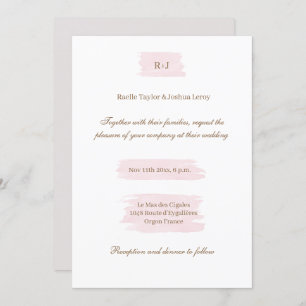 Invitation Aquarelle rose or blanc gris gris gris élégant mar
