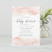 Invitation Aquarelle rose or blush rose fille baby shower (Debout devant)