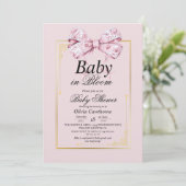 Invitation Aquarelle rose or Bow Baby shower Floral (Debout devant)