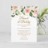 Invitation Aquarelle Rose Or Brunch Floral Et Bubbly (Debout devant)