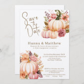 Invitation Aquarelle Rose Or Citrouilles Roses Enregistrer la (Devant / Derrière)