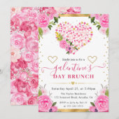 Invitation Aquarelle Rose & Or Coeurs & Fleurs Galentine' (Devant / Derrière)