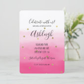 Invitation Aquarelle rose or Confetti Ombre Anniversaire (Debout devant)