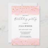 Invitation Aquarelle rose or étincelle fête d'anniversaire (Devant)