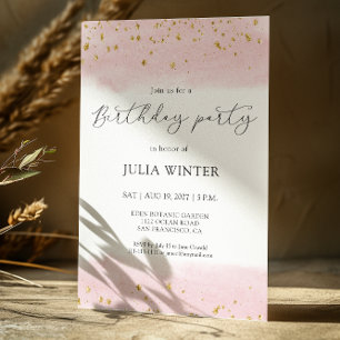 Invitation Aquarelle rose or étincelle fête d'anniversaire