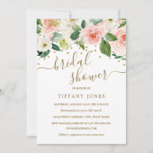 Invitation Aquarelle rose or Fête des mariées florale (Devant)