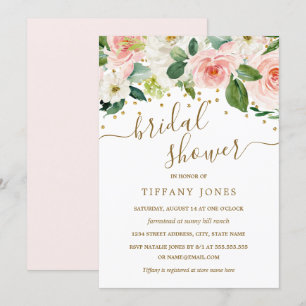 Invitation Aquarelle rose or Fête des mariées florale