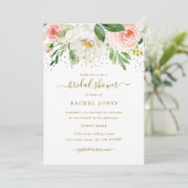 Invitation Aquarelle rose or Fête des mariées florale (Debout devant)