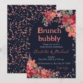 Invitation Aquarelle rose or Fête des mariées florale Brunch (Devant / Derrière)