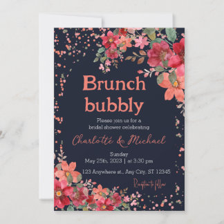 Invitation Aquarelle rose or Fête des mariées florale Brunch