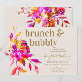 Invitation Aquarelle rose or Fête des mariées florale Brunch (Devant / Derrière)