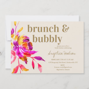 Invitation Aquarelle rose or Fête des mariées florale Brunch