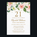 Invitation Aquarelle rose or Floral 21e anniversaire<br><div class="desc">Plus moderne joli floral Invitations d'anniversaire dans le Little Bayleigh Store!</div>