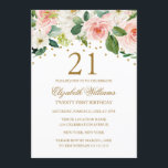 Invitation Aquarelle rose or Floral 21e anniversaire<br><div class="desc">Plus moderne joli floral Invitations d'anniversaire dans le Little Bayleigh Store!</div>