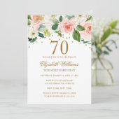 Invitation Aquarelle rose or Floral 70e anniversaire (Debout devant)