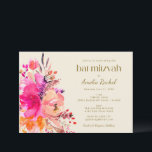 Invitation Aquarelle rose or Floral Élégant Bat mitzvah<br><div class="desc">Aquarelle rose or Floral Élégant Bat mitzvah Invitation</div>