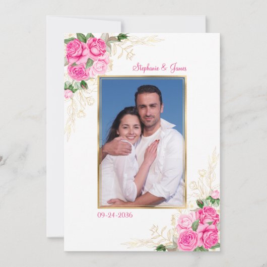 Invitation Aquarelle rose or Floral Mariage photo (Devant)