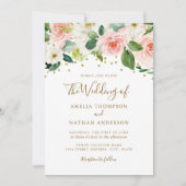 Invitation Aquarelle rose or Mariage Floral (Devant)