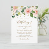 Invitation Aquarelle rose or Mariage Floral (Debout devant)