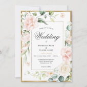 Invitation Aquarelle rose or Mariage floral romantique (Devant)