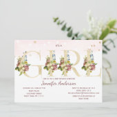 Invitation Aquarelle Rose or Parties scintillant bébé fille d (Debout devant)