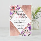 Invitation Aquarelle rose or rose violet couleur jaune (Debout devant)