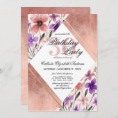 Invitation Aquarelle rose or rose violet couleur jaune (Devant / Derrière)