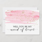 Invitation Aquarelle Rose Or Serez-Vous Ma Fille D'Honneur (Devant)