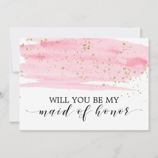 Invitation Aquarelle Rose Or Serez-Vous Ma Fille D'Honneur (Devant)