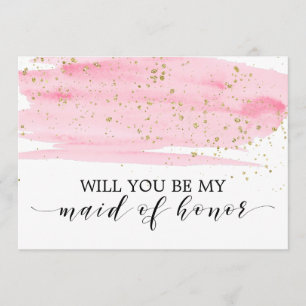 Invitation Aquarelle Rose Or Serez-Vous Ma Fille D'Honneur