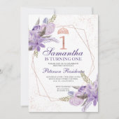 Invitation Aquarelle rose or tiara florale 1er anniversaire (Devant)