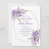 Invitation Aquarelle rose or violet confirmation florale (Devant)