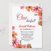 Invitation Aquarelle rose Orange Automne Floral 1er anniversa (Devant)