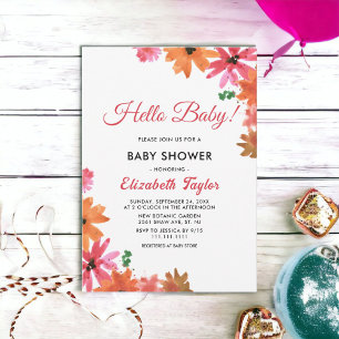 Invitation Aquarelle rose Orange Chute Baby shower Floral