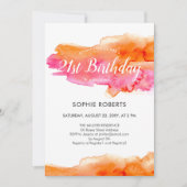 Invitation Aquarelle rose orange éclaboussure couleur 21e ann (Devant)
