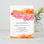 Invitation Aquarelle rose orange éclaboussure couleur 21e ann (Debout devant)