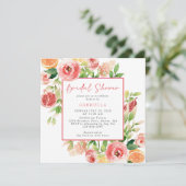 Invitation Aquarelle rose orange Fête des mariées florale (Debout devant)