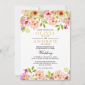 Invitation Aquarelle rose orange Fleurs de cadre | MARIAGE (Devant)