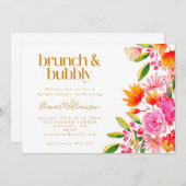 Invitation Aquarelle rose orange Floral Bridal Brunch Bubbly (Devant / Derrière)