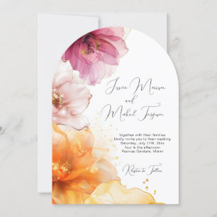 Invitation Aquarelle rose Orange Floral Mariage de code QR
